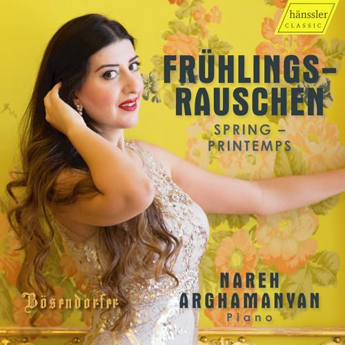CD cover featuring pianist Nareh Arghamanyan with floral background.