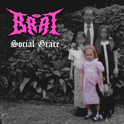 Album cover featuring a black and white family portrait with pink band logo text.