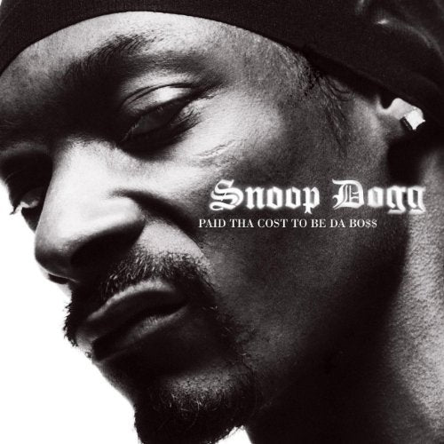 Black and white portrait of Snoop Dogg, album cover for “Paid Tha Cost.”