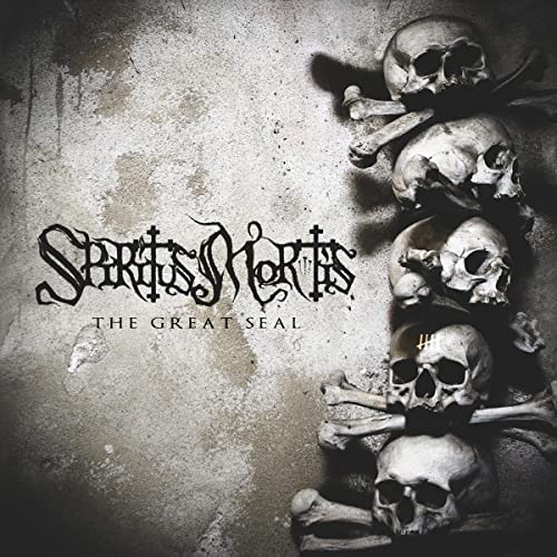 CD cover with skulls and bones, dark and textured background.