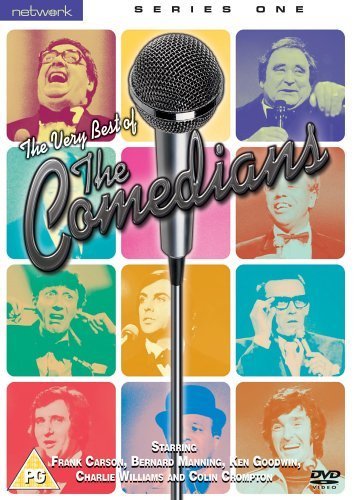 DVD cover for "The Comedians" featuring portraits of British comedians.