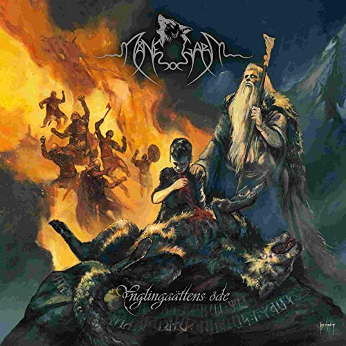 CD cover art: Viking figures and a bearded man in a fiery landscape.