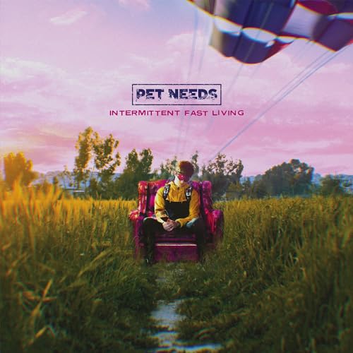 Album cover: Person in a field with a pink armchair and parachute.