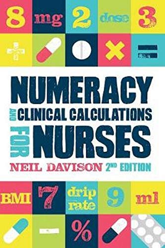 Book cover for Numeracy and Clinical Calculations for Nurses with colorful medical and math icons.