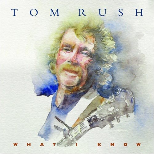 Watercolor portrait of Tom Rush with a guitar, album cover art.
