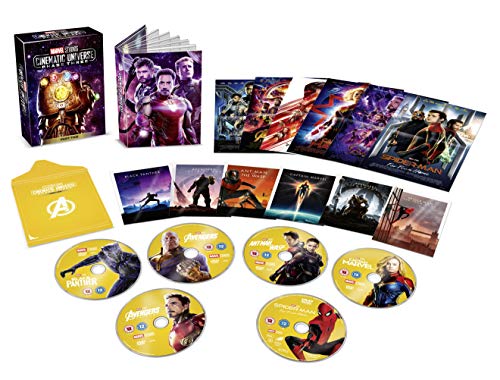 Marvel Cinematic Universe DVD box set with discs and film covers.