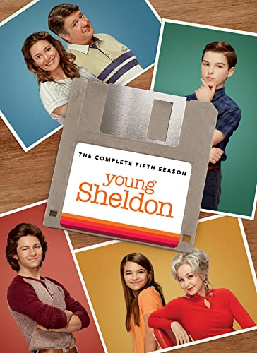 “Young Sheldon” Season Five DVD cover featuring the cast and a floppy disk.