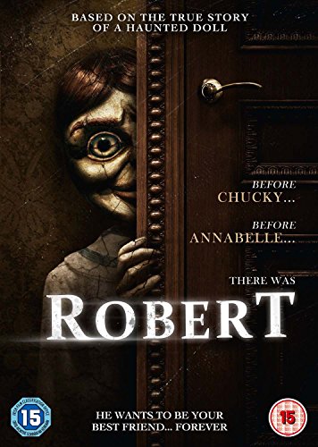 DVD cover for horror film "Robert" featuring a doll peering through a door.