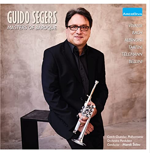 Guido Segers portrait with baroque trumpet, album cover for “Masters of Baroque.”