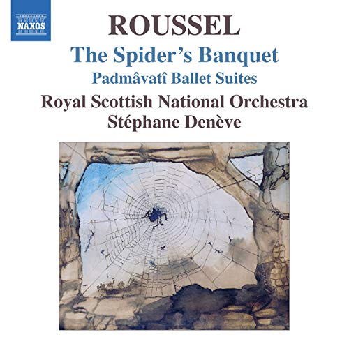 CD cover for Roussel’s “The Spider’s Banquet” with a spiderweb image.