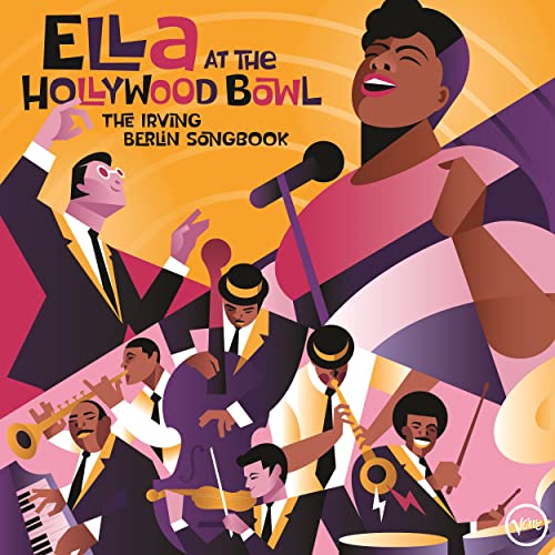 Ella Fitzgerald album cover, stylized illustration of a band performing.