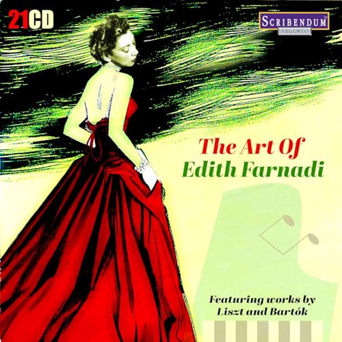 A woman in a red gown stands against a green background on this CD cover.