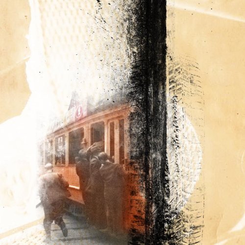 Vintage-style album cover depicting a blurred streetcar and passengers.