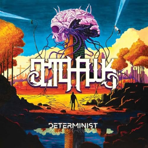 Album cover: surreal landscape with a large, tentacled skull and silhouetted figures.