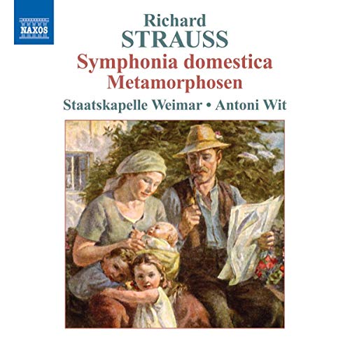 CD cover featuring a family painting and text for Richard StraussC Strauss's Symphonia domestica.