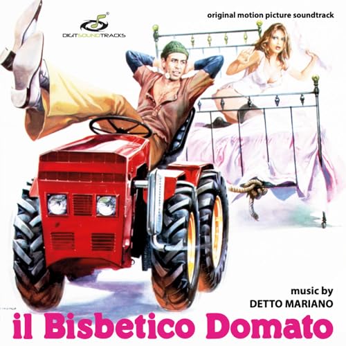 CD cover: man on tractor, woman in bed, Italian film soundtrack.