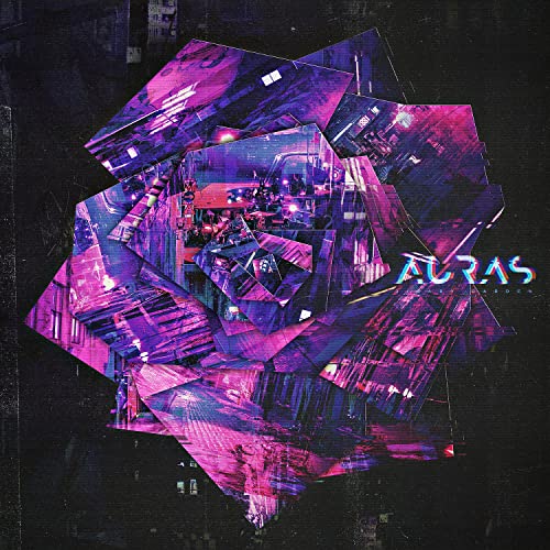 Abstract purple and pink geometric design with "Auras" text.
