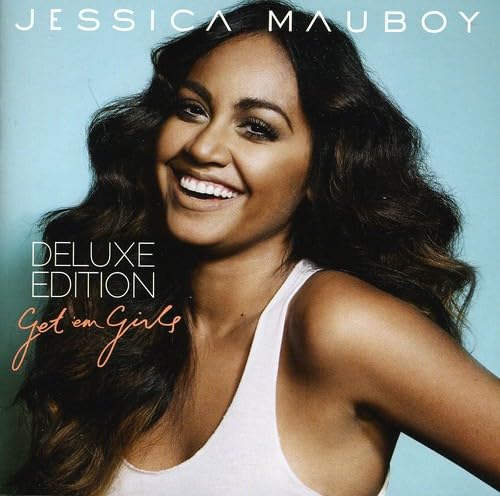Jessica Mauboy smiling on album cover, “Get Em Girls (Deluxe Edition)”.