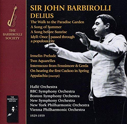 CD cover featuring conductor Sir John Barbirolli and text listing Delius works.