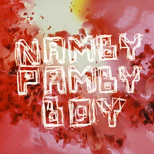 CD cover with white, blocky text "Namby Pamby Boy" on a red, textured background.