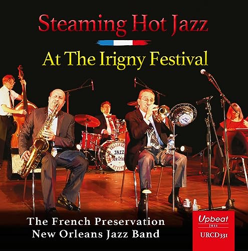 Jazz band performing on stage, CD cover for āSteaming Hot Jazzā.