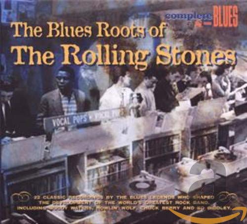 Album cover titled The Blues Roots of The Rolling Stones featuring a vintage record store.