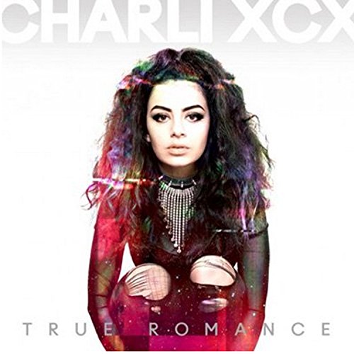 Charli XCX album cover, portrait of singer with colorful, cosmic effects.