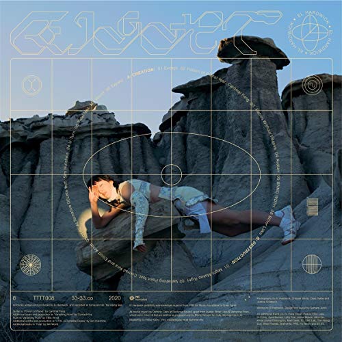 Vinyl record cover: a person lying on rocks with a grid overlay.