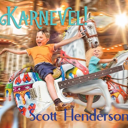CD cover: children on carousel horses with a guitar.