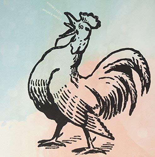 Vinyl record cover with a black and white illustration of a rooster.