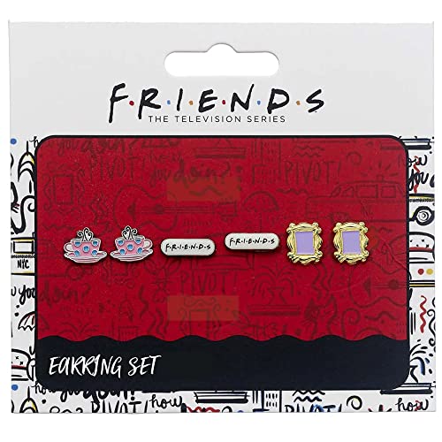 Official Friends Set Of 3 Earring Studs | Frame, Coffee Cup & Friends Logo