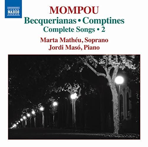 CD cover for Mompou songs, featuring a black and white tree-lined street.