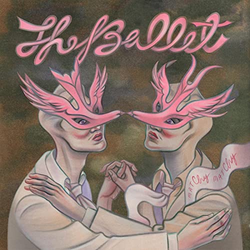 Painted album cover featuring two masked faces with outstretched hands.