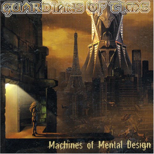 CD cover: futuristic cityscape with a tall, metallic structure and a figure.