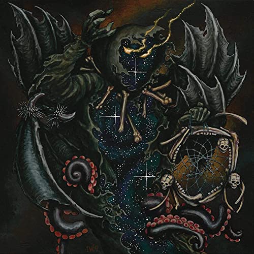 Dark fantasy album cover featuring a skeletal, winged figure and dreamcatcher.