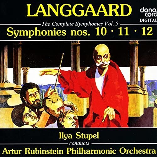 CD cover: Langgaard symphonies with conductor and classical imagery.