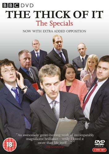DVD cover for "The Thick Of It: Specials" featuring a group of politicians.