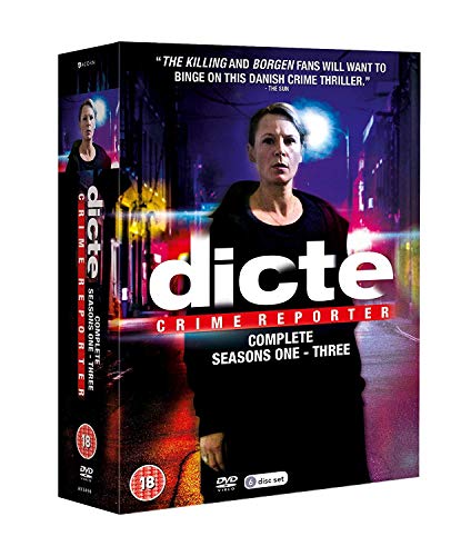 DVD cover for crime series “Dicte” featuring a woman’s portrait.