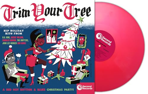 Pink vinyl record with illustrated cover of a vintage holiday scene.
