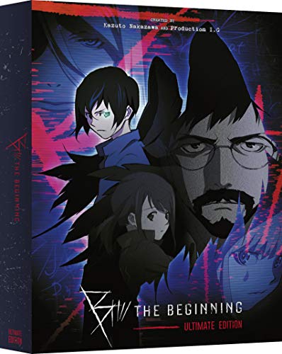 “B The Beginning” Blu-ray cover featuring two anime characters and red streaks.
