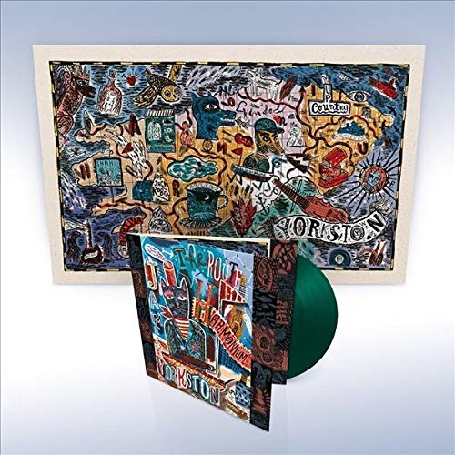 Vinyl record and cover art featuring colorful, detailed illustrative design.