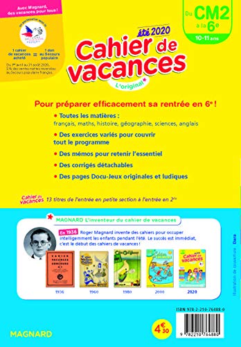 Cahier de vacances 2020, du CM2 vers la 6e 10-11 ans