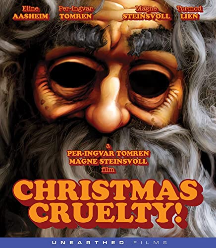 Blu-ray cover for "Christmas Cruelty" featuring a frightening, bearded face.
