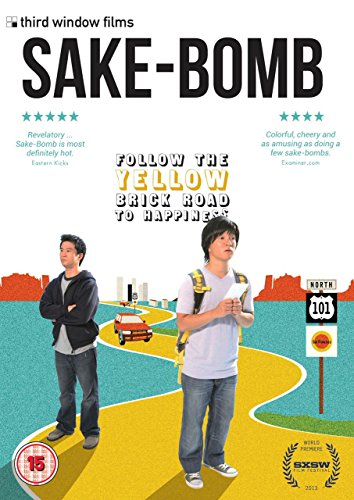 DVD cover for “Sake Bomb” featuring two young men on a yellow road.