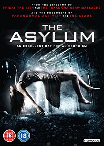 DVD cover for horror film "Asylum," showing a levitating woman in ruins.