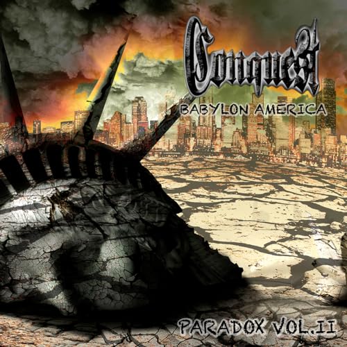 Album cover: crumbling Statue of Liberty with city skyline, dramatic sky.