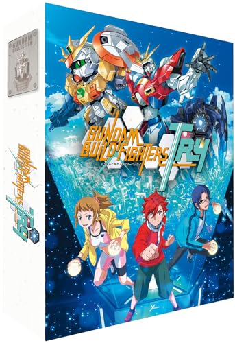 Blu-ray cover for "Gundam Build Fighters Try" featuring robots and characters.
