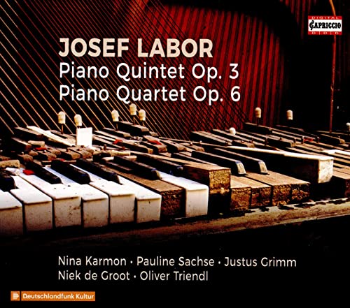 CD cover for Josef Labor’s piano quintet and quartet, featuring piano keys.
