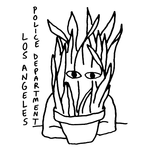 Line drawing of a potted plant with eyes and text reading Los Angeles Police Department.