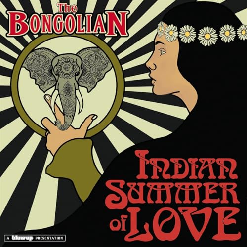 CD cover: woman’s profile, elephant in circle, radiating lines, bold text.